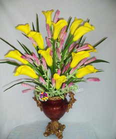 Hoa giả, Hoa lụa đẹp, Bình hoa Rum vàng