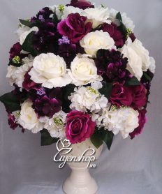 Hoa giả, Hoa lụa đẹp, Bình hoa hồng trắng tím