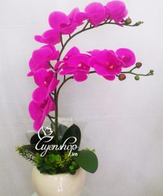 Hoa giả, Hoa lụa đẹp, Chậu Lan tím