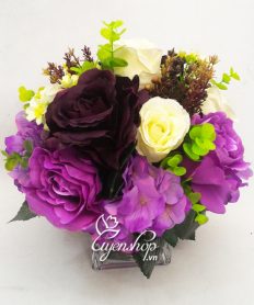 Hoa giả, Hoa lụa đẹp, Lọ hoa hồng tím thủy tinh