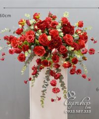 Hoa giả, Hoa lụa đẹp, HOA ĐỂ BỤC PHÁT BIỂU TONE ĐỎ 