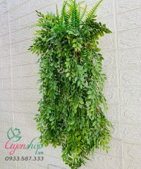 Hoa giả, Hoa lụa đẹp, GIỎ LÁ XANH TREO TƯỜNG 