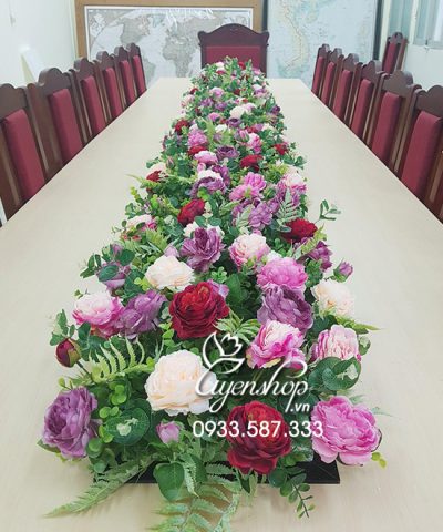 Hoa Bàn Họp Trải Dài Hoa giả, Hoa lụa đẹp, Hoa Bàn Họp Trải Dài