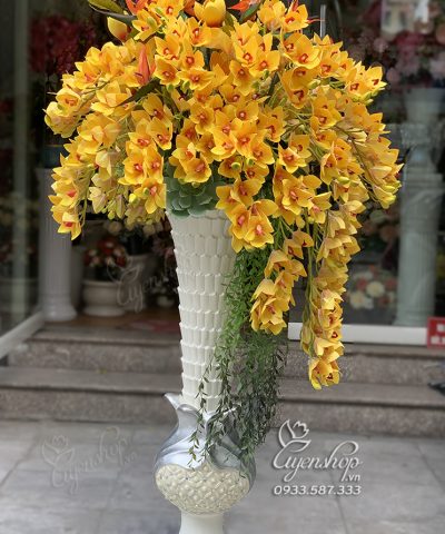 Bình Hoa Địa Lan Lớn Hoa giả, Hoa lụa đẹp, Bình Hoa Địa Lan Lớn