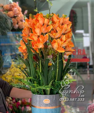 Chậu Địa Lan Hoa giả, Hoa lụa đẹp, Chậu Địa Lan