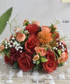 Hoa giả, Hoa lụa đẹp, Lãng Hoa Bàn Họp Tone Đỏ