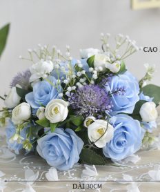 Hoa giả, Hoa lụa đẹp, Lãng Hoa Bàn Họp Tone Xanh
