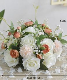 Hoa giả, Hoa lụa đẹp, Lãng Hoa Bàn Họp Tone Trắng