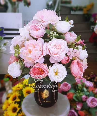 Hoa giả, Hoa lụa đẹp, Bình Hoa Hồng Xinh