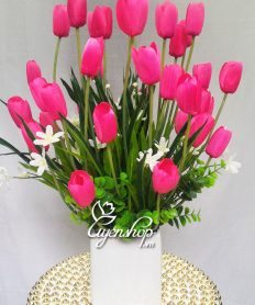 Hoa giả, Hoa lụa đẹp, Bình Hoa Tulip Hồng
