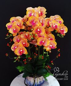 Hoa giả, Hoa lụa đẹp, Chậu Lan Vàng Đốm