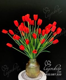 Hoa giả, Hoa lụa đẹp, Bình Hoa Tulip Đỏ