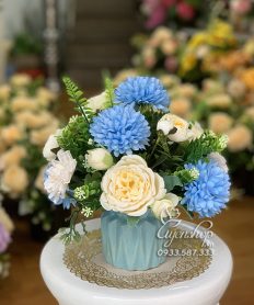 Hoa giả, Hoa lụa đẹp, Lọ hoa nhỏ để bàn