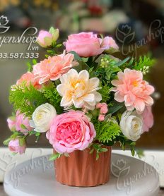 Hoa giả, Hoa lụa đẹp, LỌ HOA NHỎ TONE HỒNG