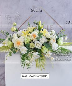 Hoa giả, Hoa lụa đẹp, LÃNG HOA QUẦY LỄ TÂN TONE TRẮNG