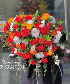 Hoa giả, Hoa lụa đẹp, LÃNG HOA BỤC PHÁT BIỂU TONE ĐỎ