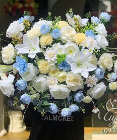 Hoa giả, Hoa lụa đẹp, LÃNG HOA BỤC PHÁT BIỂU TONE XANH