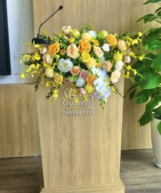 Hoa giả, Hoa lụa đẹp, LÃNG HOA BỤC PHÁT BIỂU TONE VÀNG