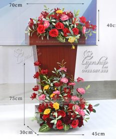 Hoa giả, Hoa lụa đẹp, HOA HỘI NGHỊ – HOA BỤC PHÁT BIỂU TONE ĐỎ