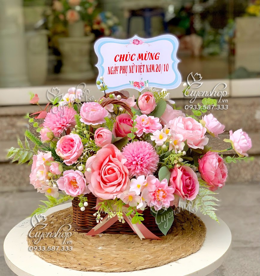 Zoom với GIỎ HOA LỤA NHỎ TONE HỒNG