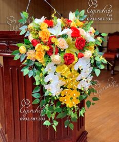 Hoa giả, Hoa lụa đẹp, HOA BỤC PHÁT BIỂU MIX MÀU