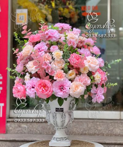 LƯ HOA LỤA TONE HỒNG Hoa giả, Hoa lụa đẹp, LƯ HOA LỤA TONE HỒNG