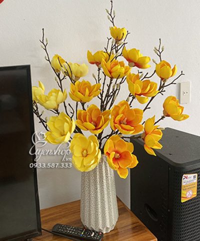 BÌNH HOA MỘC LAN TONE VÀNG CAM Hoa giả, Hoa lụa đẹp, BÌNH HOA MỘC LAN TONE VÀNG CAM