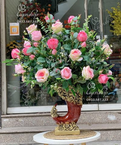 BÌNH HOA HỒNG CAO CẤP DÁNG NGÀ VOI Hoa giả, Hoa lụa đẹp, BÌNH HOA HỒNG CAO CẤP DÁNG NGÀ VOI