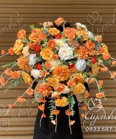 Hoa giả, Hoa lụa đẹp, LÃNG HOA BỤC PHÁT BIỂU TONE CAM