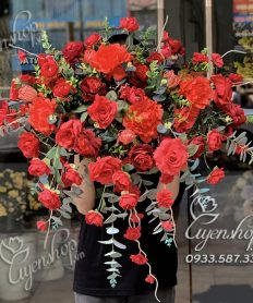 Hoa giả, Hoa lụa đẹp, HOA BỤC PHÁT BIỂU TONE ĐỎ