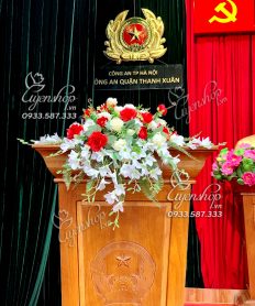 Hoa giả, Hoa lụa đẹp, LÃNG HOA BỤC PHÁT BIỂU TONE ĐỎ TRẮNG