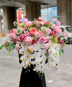 Hoa giả, Hoa lụa đẹp, LÃNG HOA BỤC PHÁT BIỂU TONE HỒNG