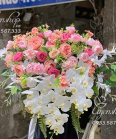 Hoa giả, Hoa lụa đẹp, HOA BỤC PHÁT BIỂU TONE HỒNG