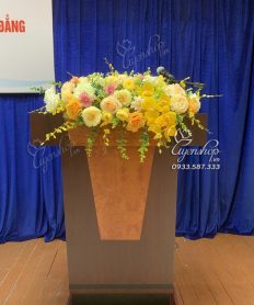 Hoa giả, Hoa lụa đẹp, HOA BỤC PHÁT BIỂU TONE VÀNG