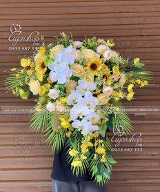 Hoa giả, Hoa lụa đẹp, LÃNG HOA BỤC PHÁT BIỂU TONE VÀNG