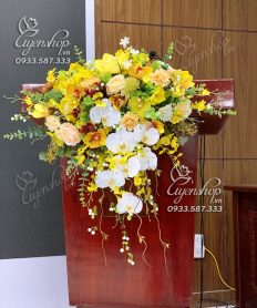 Hoa giả, Hoa lụa đẹp, HOA BỤC PHÁT BIỂU TONE VÀNG