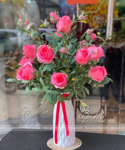 BÌNH HOA HỒNG TRỨNG CAO CẤP Hoa giả, Hoa lụa đẹp, BÌNH HOA HỒNG TRỨNG CAO CẤP