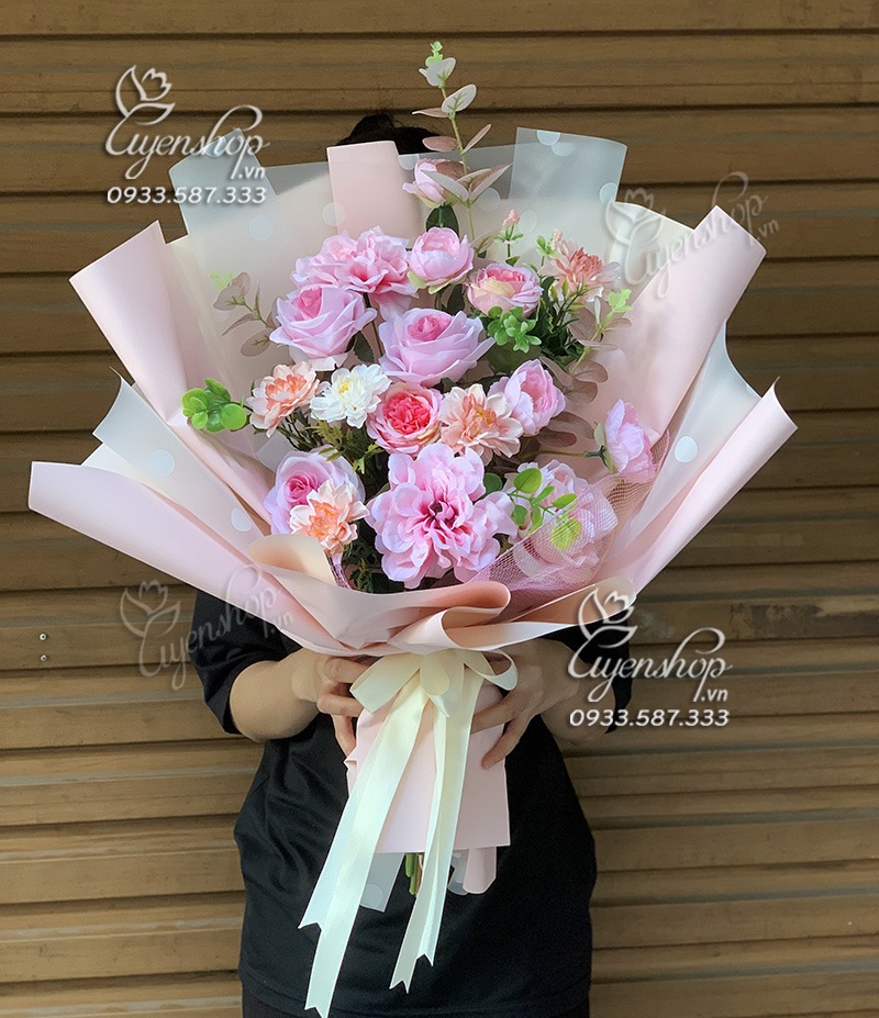 Zoom với BÓ HOA LỤA TONE HỒNG