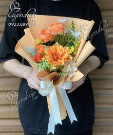 Hoa giả, Hoa lụa đẹp, BÓ HOA LỤA NHỎ TONE CAM