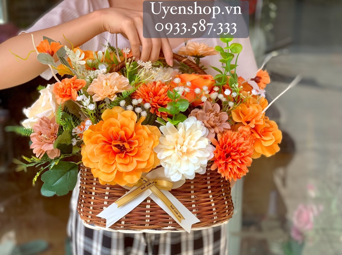 Zoom với GIỎ HOA LỤA NHỎ TONE CAM