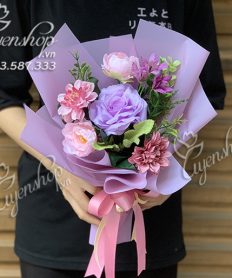 Hoa giả, Hoa lụa đẹp, BÓ HOA LỤA NHỎ TONE TÍM