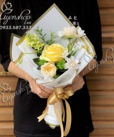 Hoa giả, Hoa lụa đẹp, BÓ HOA LỤA TONE VÀNG