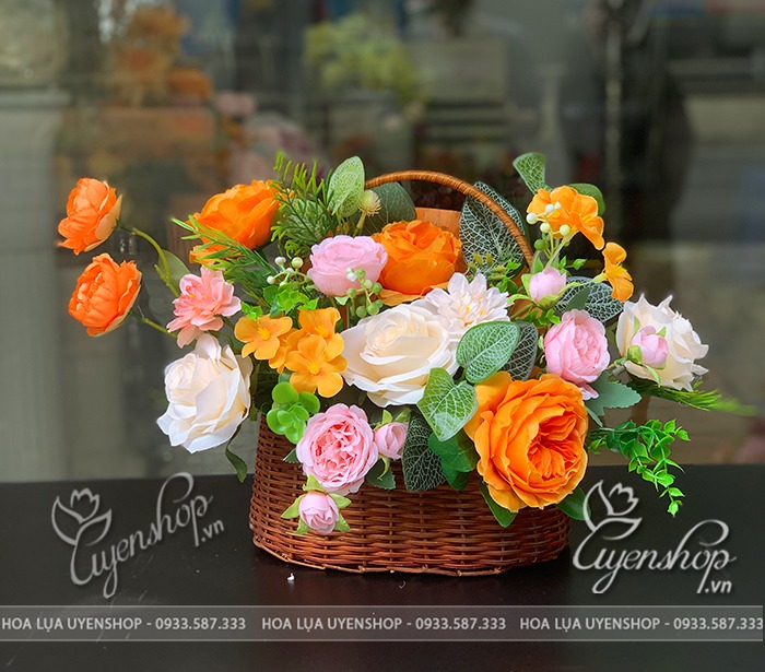 Zoom với GIỎ HOA LỤA TONE CAM