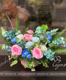 Hoa giả, Hoa lụa đẹp, LỌ HOA NHỎ ĐỂ BÀN