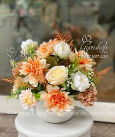 Hoa giả, Hoa lụa đẹp, HOA ĐỂ BÀN TONE NÂU TÂY