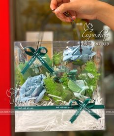 Hoa giả, Hoa lụa đẹp, HỘP HOA HỒNG XANH