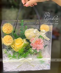 Hoa giả, Hoa lụa đẹp, HỘP HOA LỤA MICA