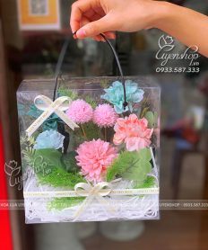 Hoa giả, Hoa lụa đẹp, HỘP HOA LỤA NHỎ