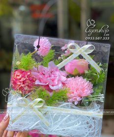 Hoa giả, Hoa lụa đẹp, HỘP HOA LỤA MICA