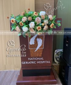 Hoa giả, Hoa lụa đẹp, LÃNG HOA BỤC PHÁT BIỂU TONE NÂU TÂY